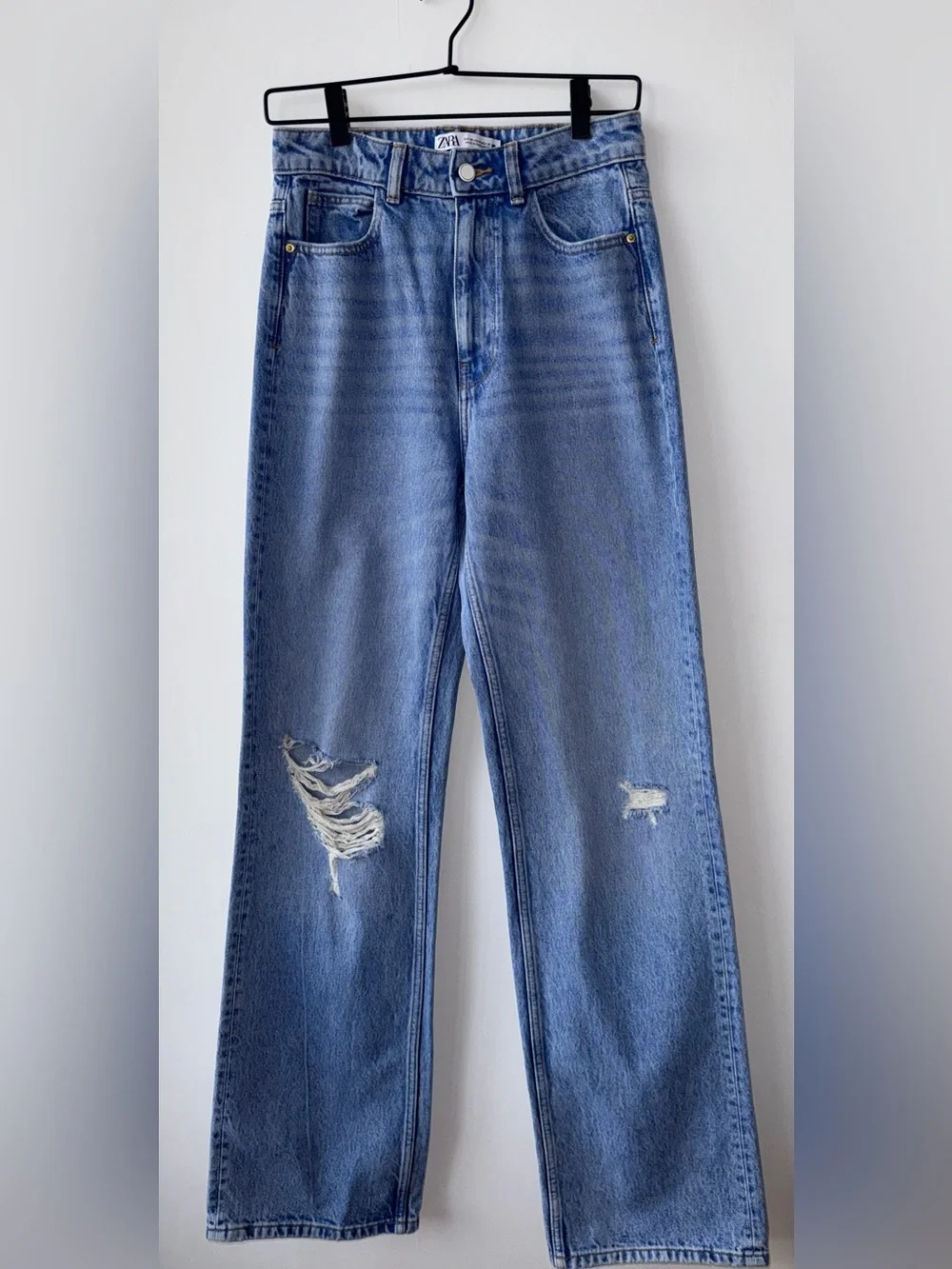 Zara Distressed Wide-Leg Jeans Size 4